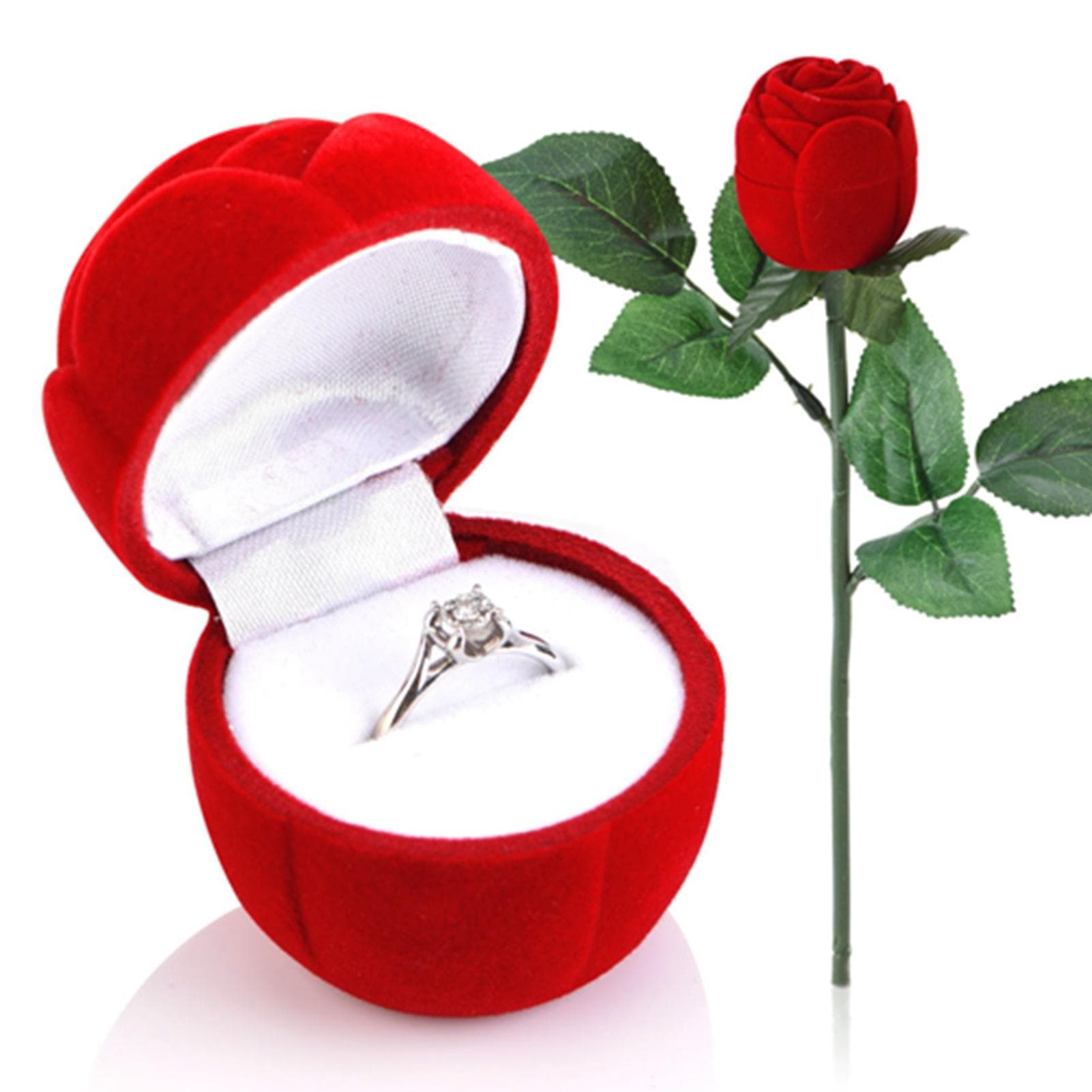 Red Rose Shape Ring Box Valentine s Day Jewelry Earring Romantic Proposal Ring Case
