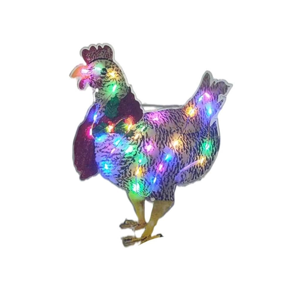 Chicken with Scarf Decor Lights Flat Garden Sculpture Chicken Ornaments for Lawn Yard Holiday