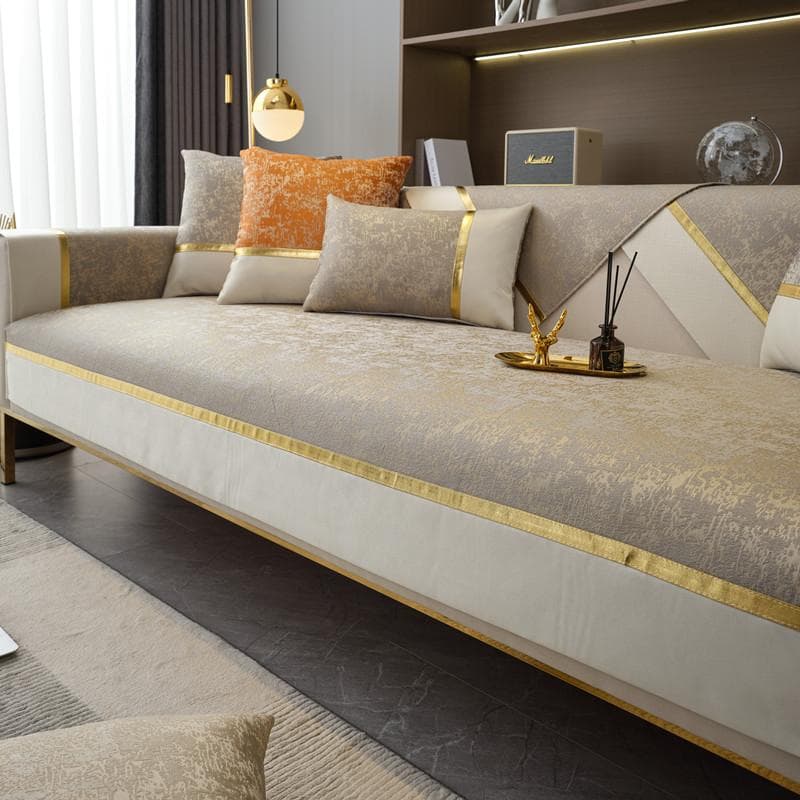Chenille Golden Thread Edge Sofa Cover Non-slip Sofa Cover Slipcover Anti-cat Scratch Furniture Protector L-type Corner Sofa Mat 70x70cm 1pcs