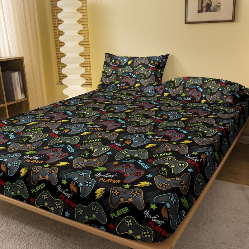 1 Cartoon Fun Printed Matte Fitted Sheet, Bedroom Printed Bed Cover, Bedding (Excluding Pillowcases) 71x132cm