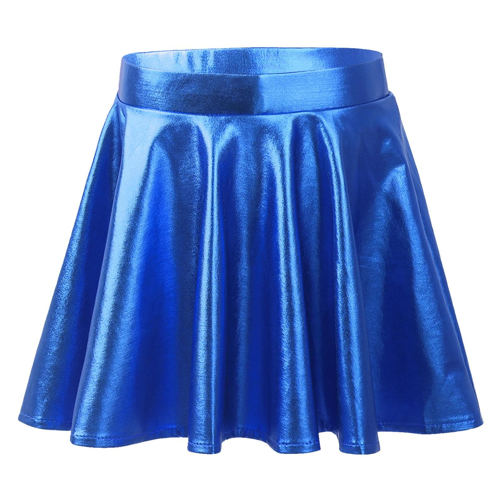 Kids Girls Metallic Flared Skater Skort High Elastic Waist Athletic Dance Scooter Skirt 9-10 Years royal blue