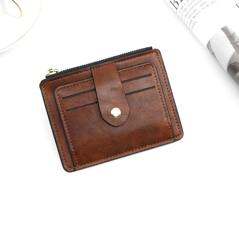 Luxury Small Men's Credit ID Card Holder Wallet Male Slim Leather Wallet with Coin Pocket Brand Designer Purse for Men Women One Size brown