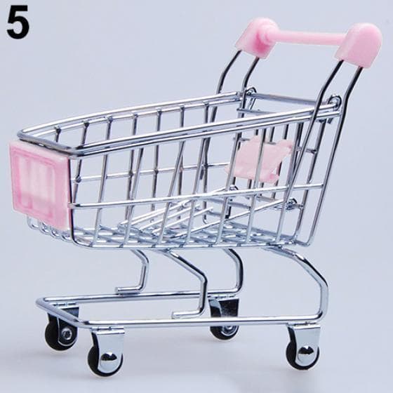 Supermarket Hand Trolley Mini Shopping Cart Desktop Decoration Storage Toy Gift