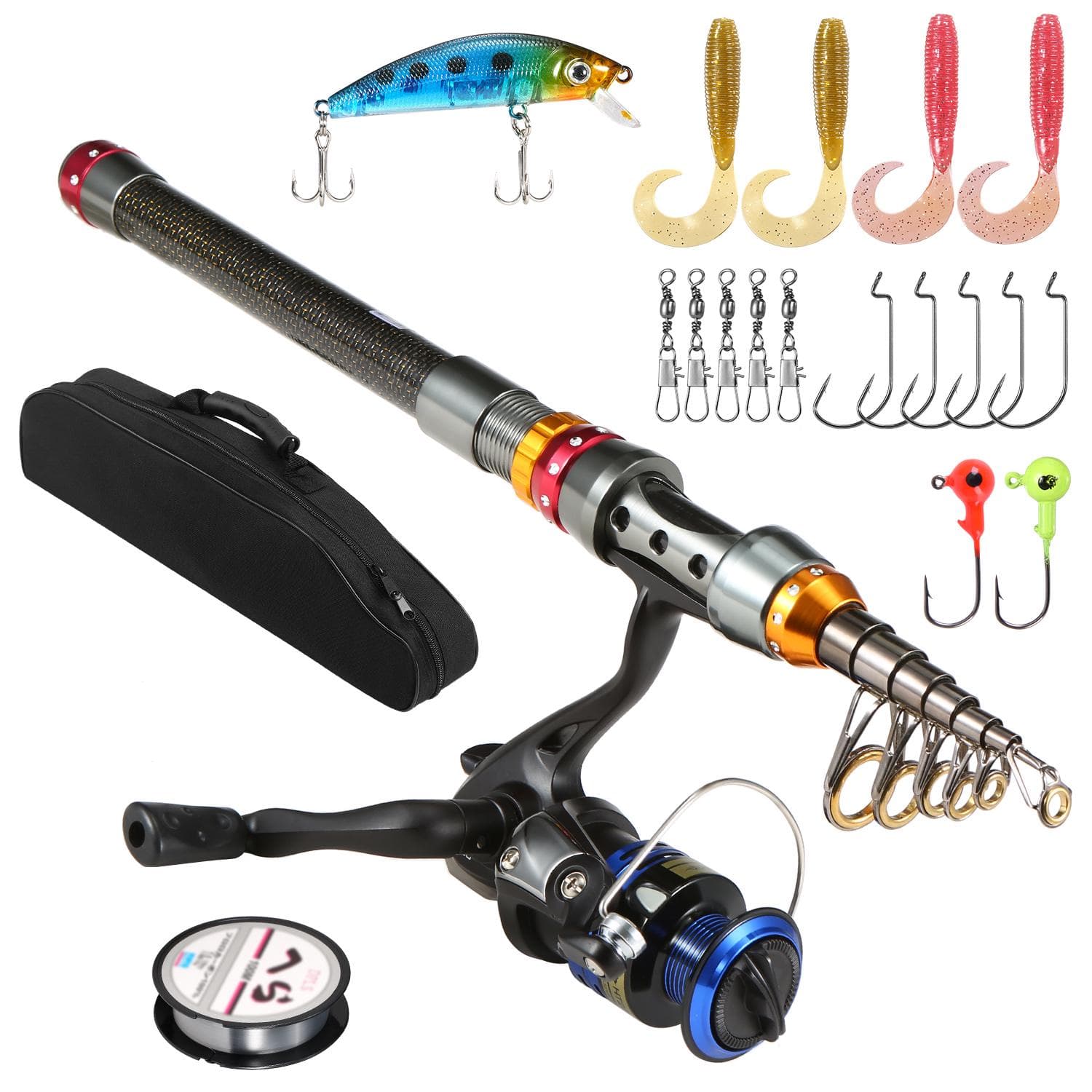 Portable Lure Rod Set Spinning Reel Fishing Rod Combos Full Kit Telescopic Fishing Rod Pole with 2.4m