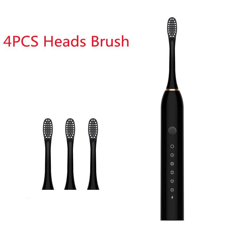 6 Modes Electric Toothbrushes for Adults Kids Smart Timer Rechargeable Whitening Toothbrush IPX7 Waterproof 4 Brush Head black