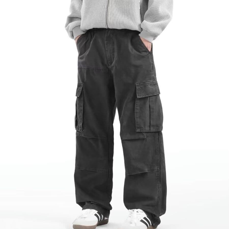 Work Pants for Men's Spring and Autumn New American Retro Multi-pocket Handsome Loose Straight Casual Trousers 3XL grey