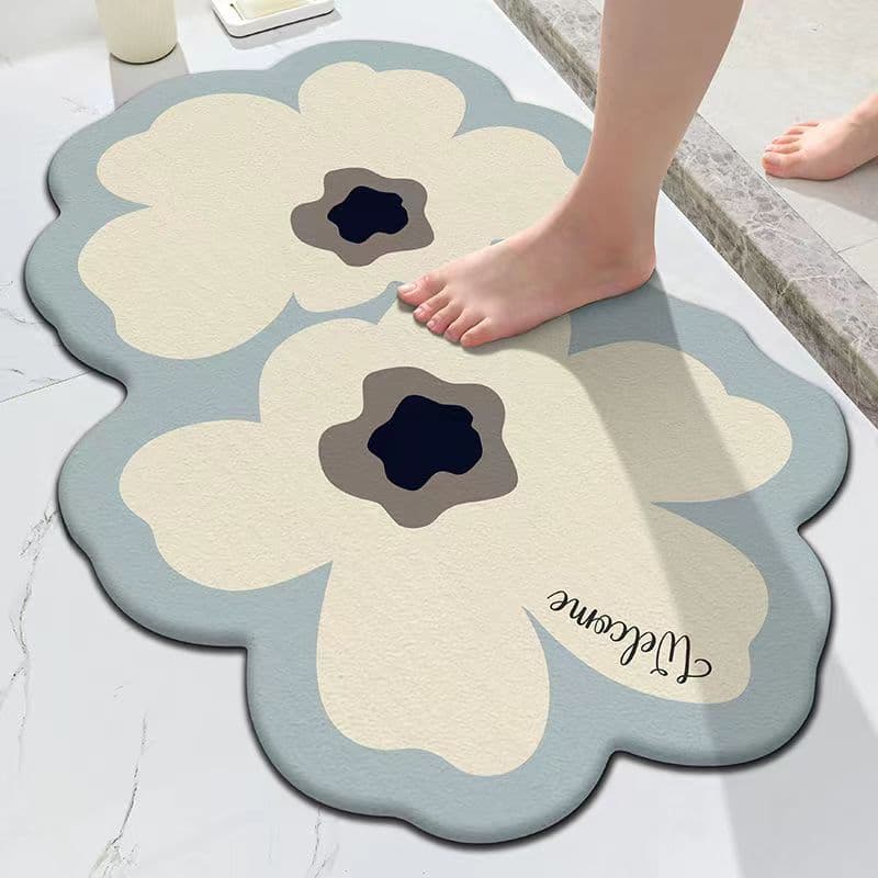Soft Bath Mats Small Fresh Flowers Floor Mat Rugs Home Entrance Carpet Bedroom Toilet Bathroom Door Absorbent Non-Slip Foot Pad 40cmx60cm blue