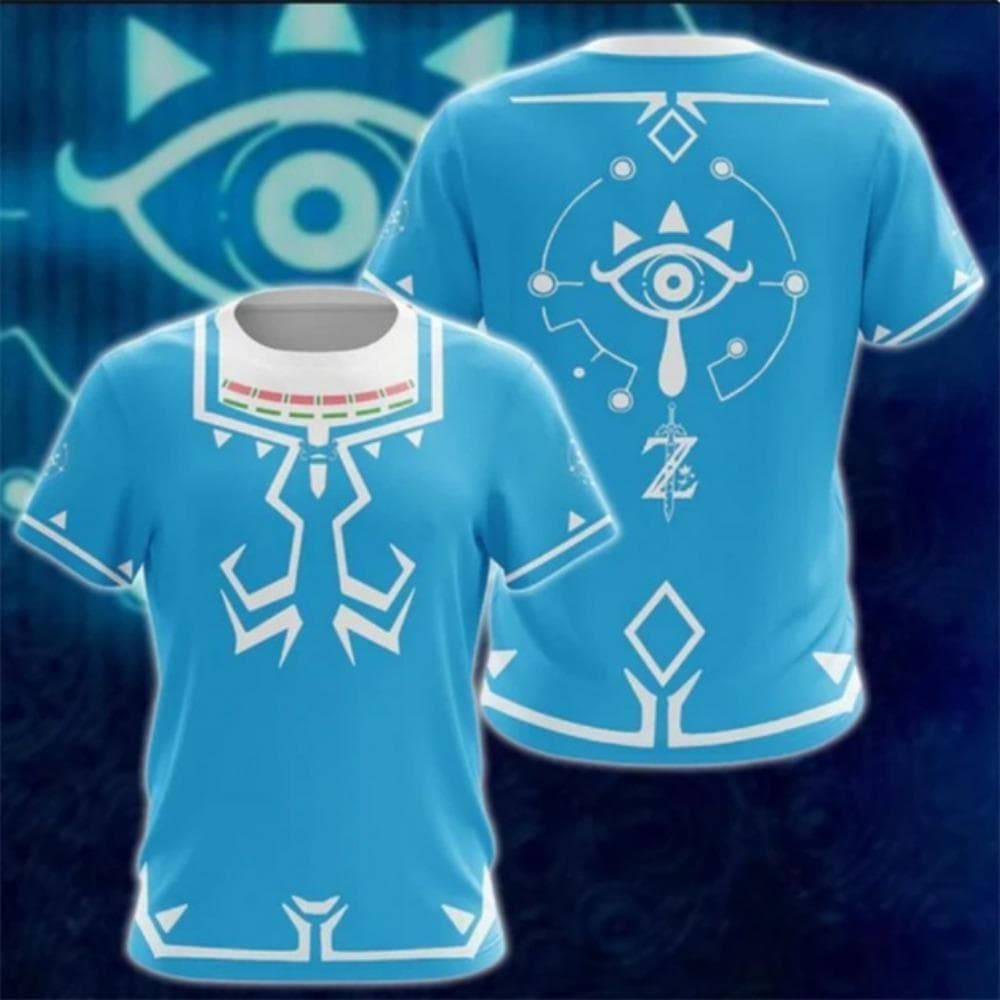 Zelda Cosplay Summer Men's Ethnic Elements Comfortable and Breathable Mesh T-shirt Men's Street Leisure Round Neck Short sleeved M