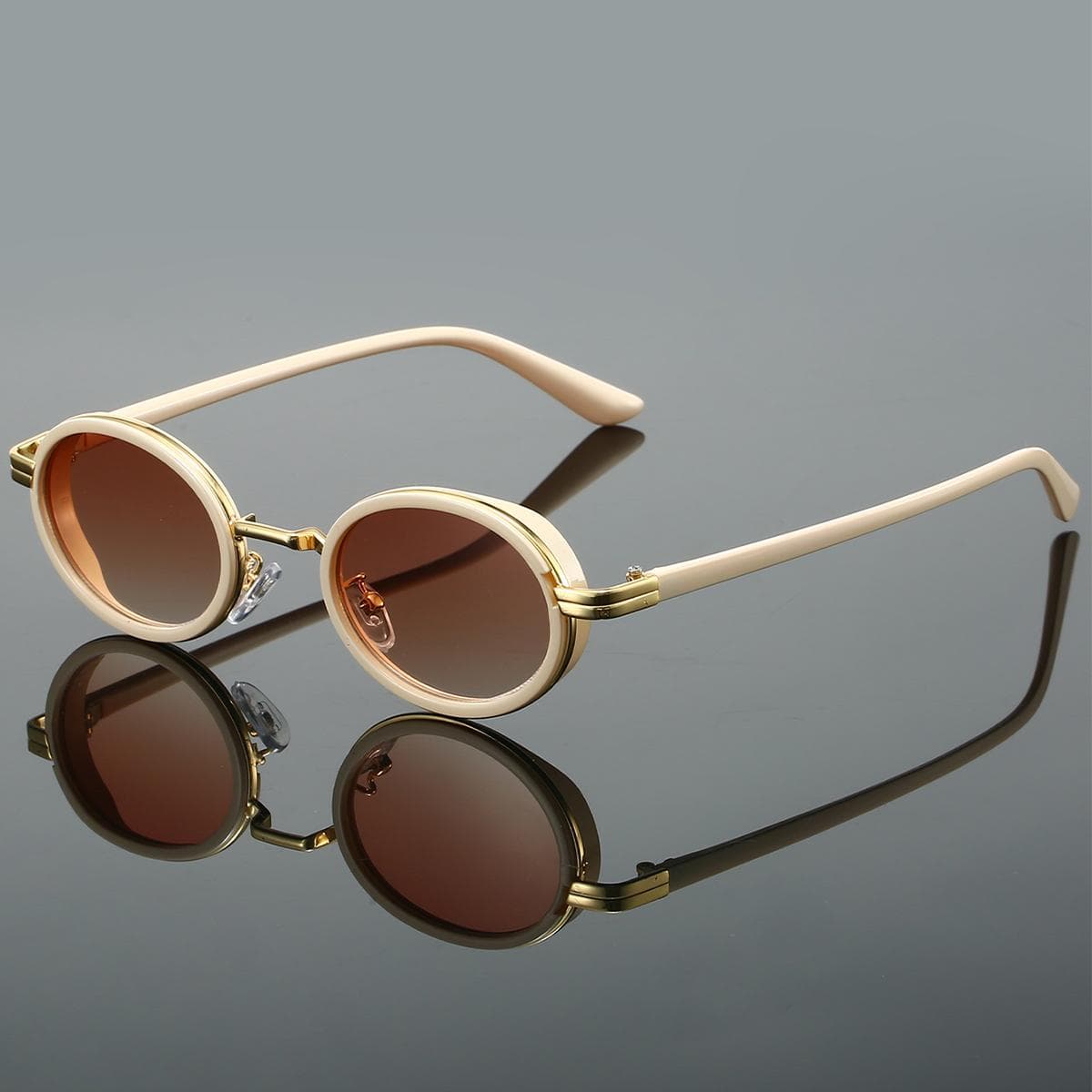 KAMMPT Vintage Punk Sunglasses Oval Metal Gradient Lens Stylish Luxury Brand Design Trendy Sun Glasses for Women Men as picture shows