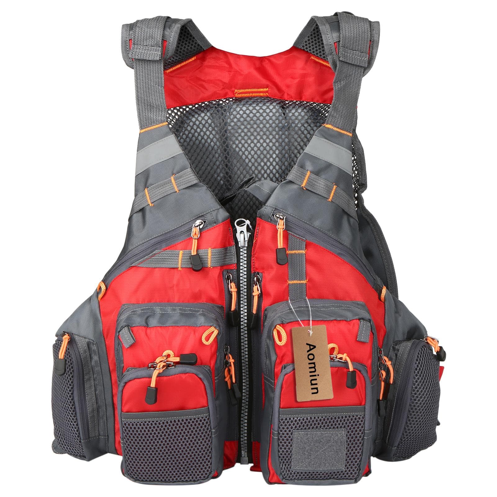 Aomiun Outdoor Breathable Padded Fishing Life Vest Superior 209lb Bearing Life Safety Jacket red