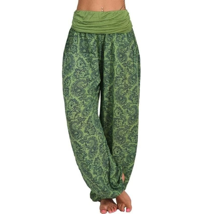 Womens Printed Wide Leg Harem Pants Casual Baggy Hippy Yoga Boho Plus Size Trousers S green
