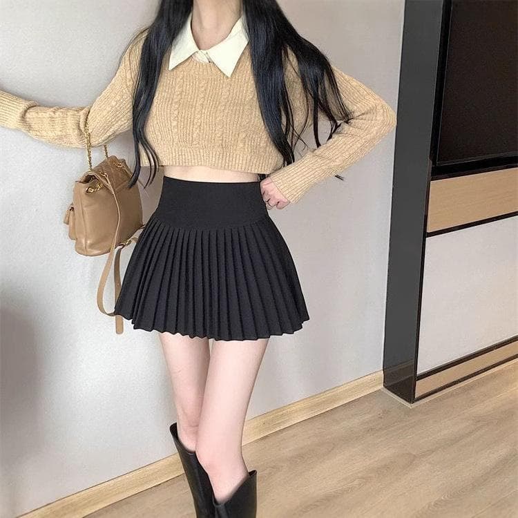 Skirt Pleated Short Skirt Spring and Summer New White A-line Skirt Women's Design Niche Slim Small Skirt XL black
