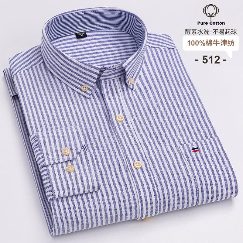 100% Cotton Oxford Men's Shirts Long Sleeves Plaid Soft Regular Fit Formal Dress Shirt Pocket Social Blouse Male Clothes S-7XL 7XL