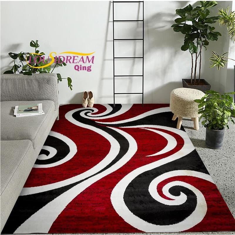 Modern Fashionable Fluffy Soft Rug Red Black Swirl White Area Rug Carpet Modern Abstract carpet 120x160cm