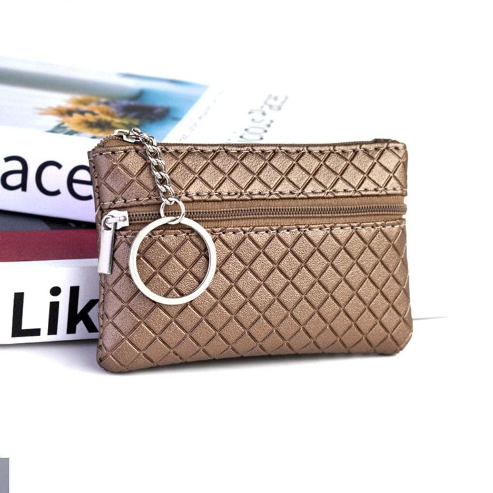 PU Leather Women Wallet Vintage Plaid Key Earphone Storage Coin Purse Solid Color Card Cash Holder khaki