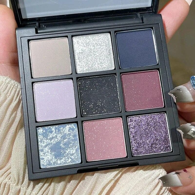 9 Colors Dark Punk Smoked Eyeshadow Palette Black Purple Pearl Matte Brightening Lying Silkworm Fine Shimmer Earth Color Makeup purple