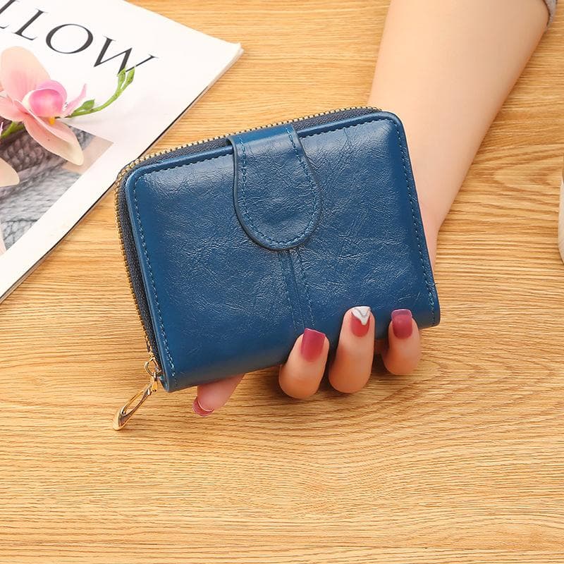 Women Wallet Woman Short Card Holder Leather Female Coin Purse Vintage Women Luxury Small Wallet acid blue