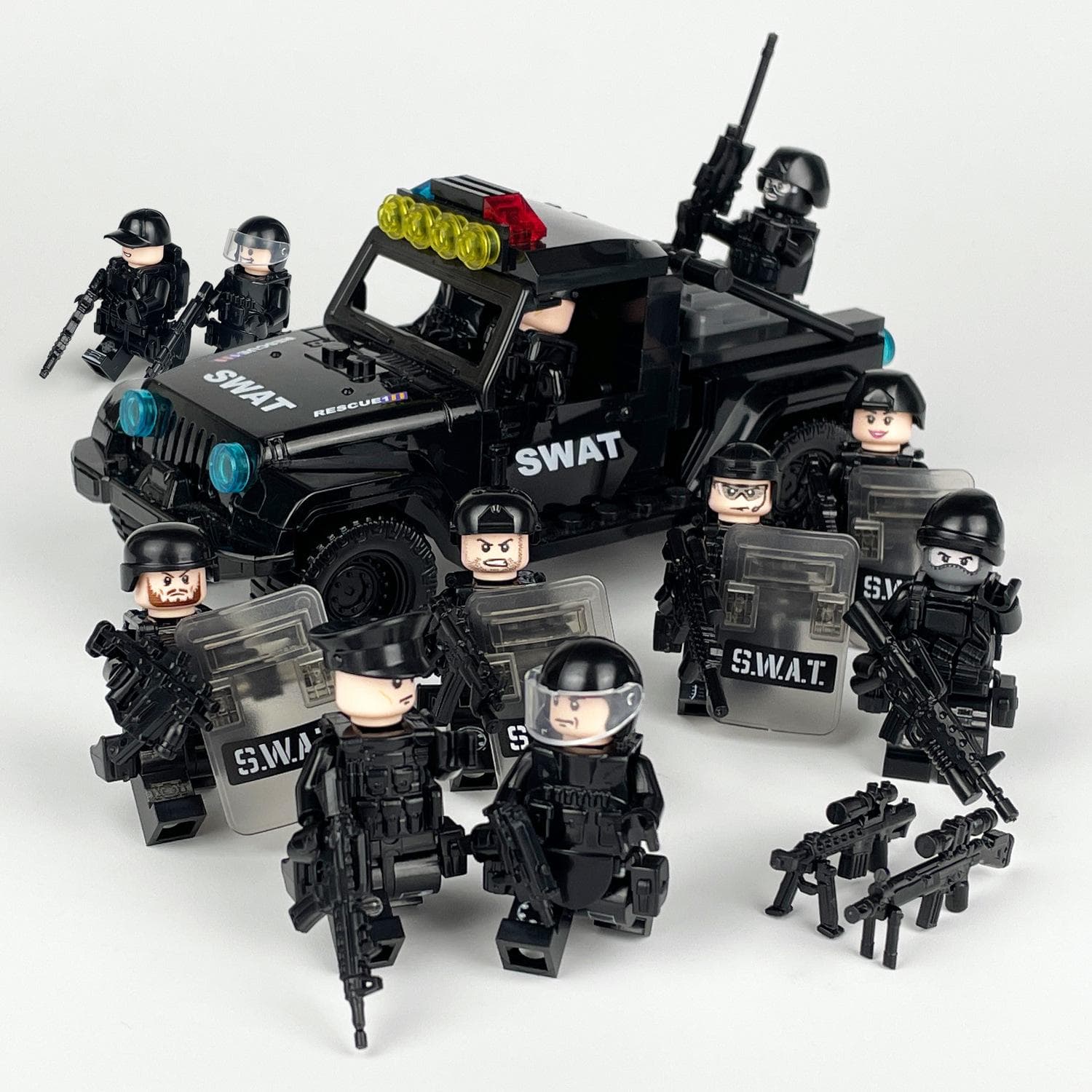 Black SWAT Truck Set Children's Building Blocks