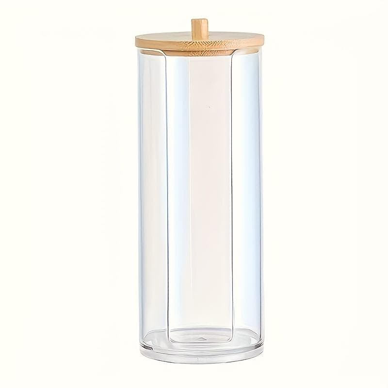 Bamboo Lid Cosmetic Organizer - Clear beauty organizer with smooth surface and lightweight design for bathroom essentials