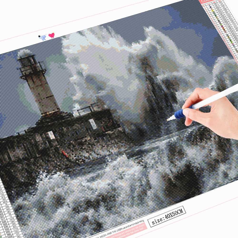 5d Diamond Embroidery Landscape Full Round Diamond Painting Lighthouse Cross Stitch 20X30CM