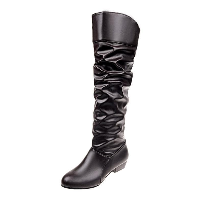 European Cross-Border Women's Mid-Calf Pleated Knight Boots - Round-Toe, Large Size, 2022 Autumn/Winter Collection 42