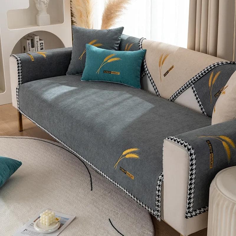 Modern Chenille Sofa Cover Wheat Head Embroidery Sofa Towel Four Season Universal Couch Mat Anti-slip Slipcover for Living Room 70x70cm 1pcs
