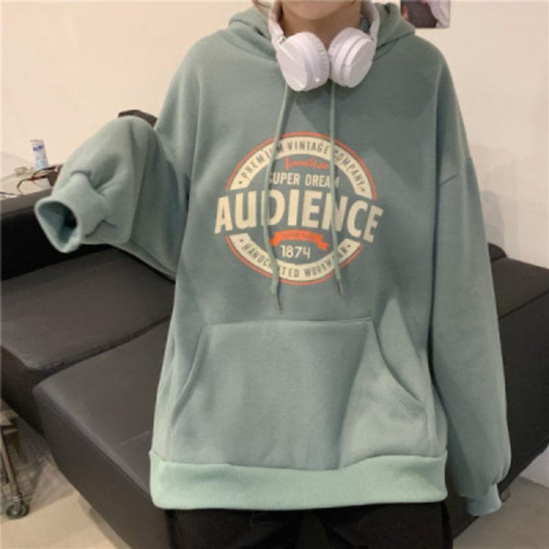 Winter New Korean Version Loose Hooded Long-sleeved Versatile Velvet Student Jacket Women's Clothing XXL light green