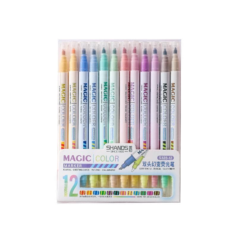 12Pcs Double-ended Magic Color Changing Highlighter Pen Set Student Diary Scrapbook Painting Pen School Office Supplies 12pcs