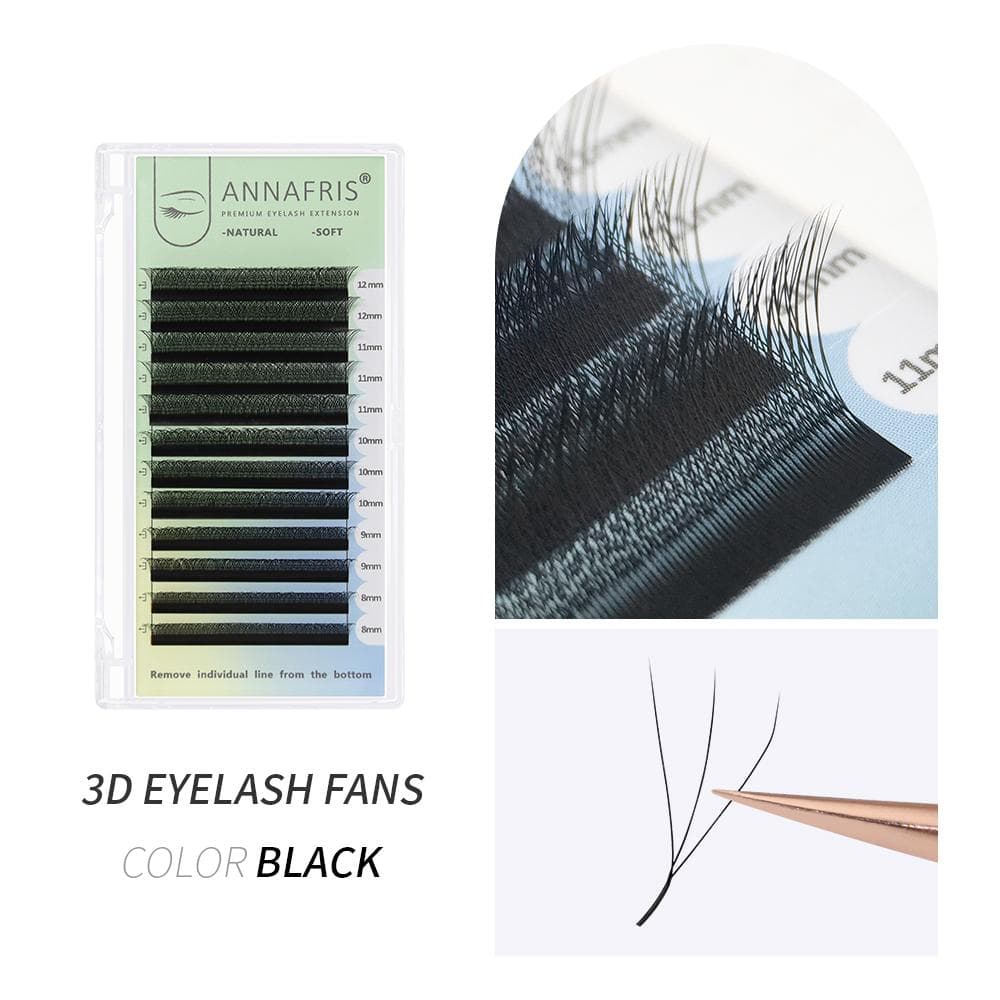 ANNAFRIS W-shaped 3D Clover Premade Volume Fans Eyelash Extensions 0.07mm Thickness C/D Curl Natural Soft Matte Mink W False Lashes 0.07mm D 8-12mmMix black