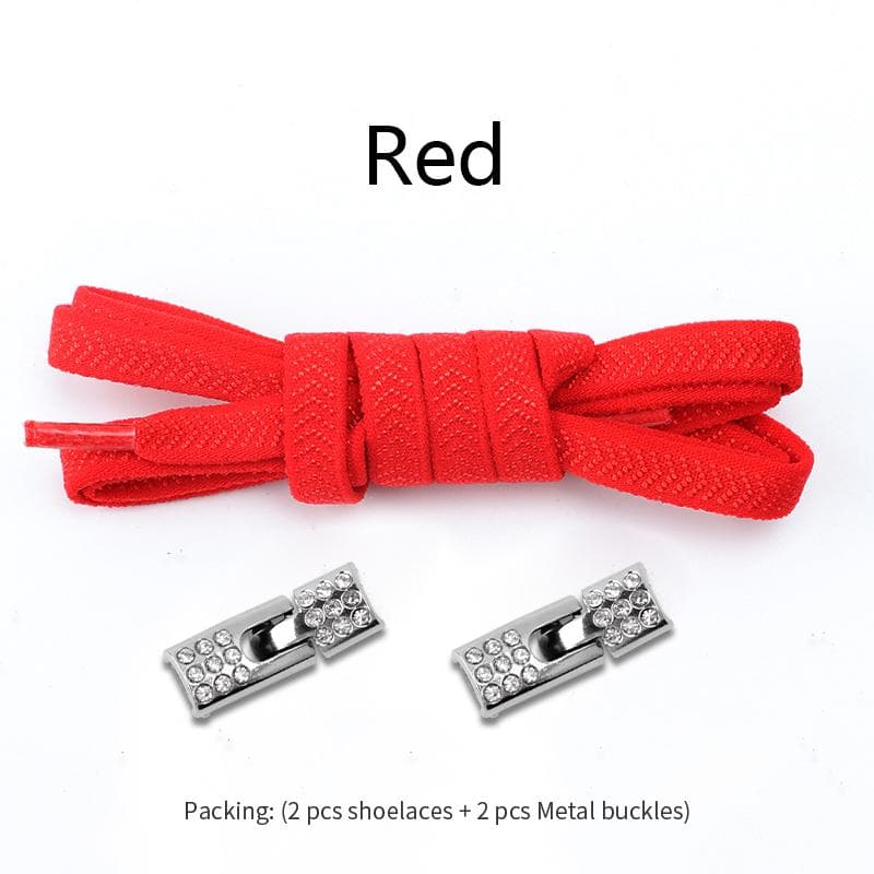 NO.8 No Tie Shoelace Elastic Laces Sneakers Shoelaces Without Ties 8MM Width Kids Adult 4Pcs Diamonds Cross Lock Shoes Accessories Red