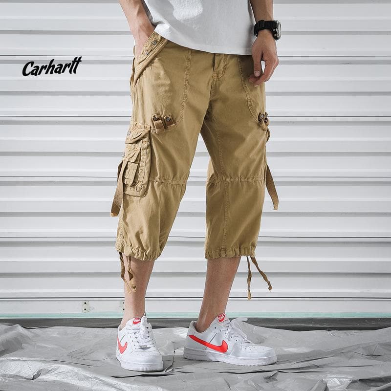 Men's Loose Work Shorts Fashion Beach Casual Pants Summer Work Pants Drawstring Street Shorts 29 khaki
