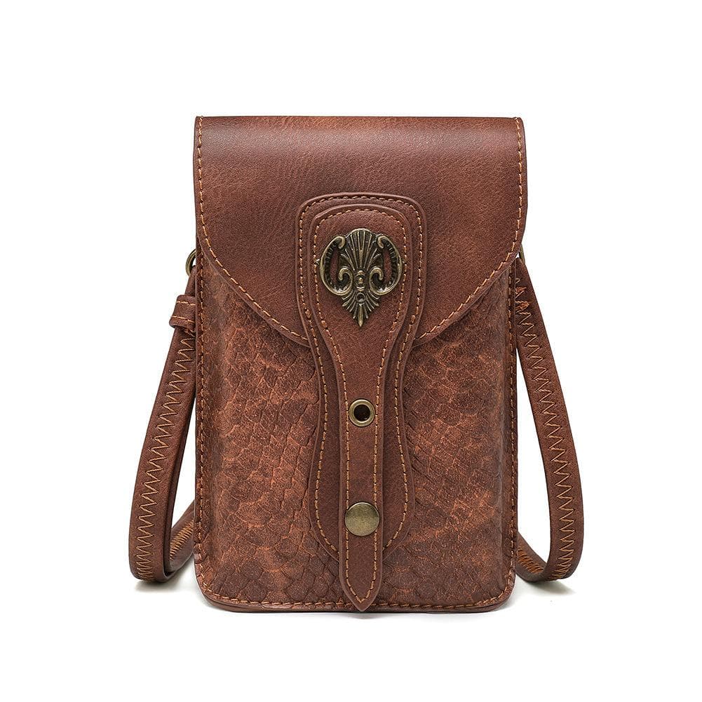 European and American Punk Women's Bag, Retro Brown Outdoor Mobile Phone Change Mini Bag, Sporty and Casual Mini Waist Bag