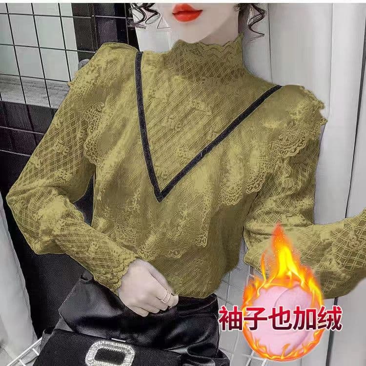 Alphabet Woven Floral High Neck Lace Ruffle Padded Bottom Fashionable Design Long Sleeve 4XL