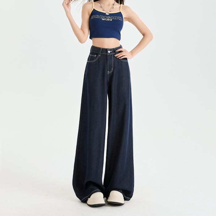 Tennis Cotton Loose Straight Jeans for Women, Slimming and Long Legs, Cool Spring and Summer New Wide-leg Pants 2XL