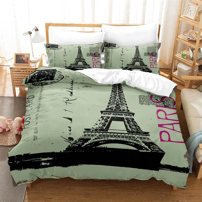 Retro Khaki Eiffel Tower Duvet Cover Set Girl Quilt Cover Fashion Gorgeous Children's Comforter Set Couple Bedding Sets Bed Set EU single(135x200cm)