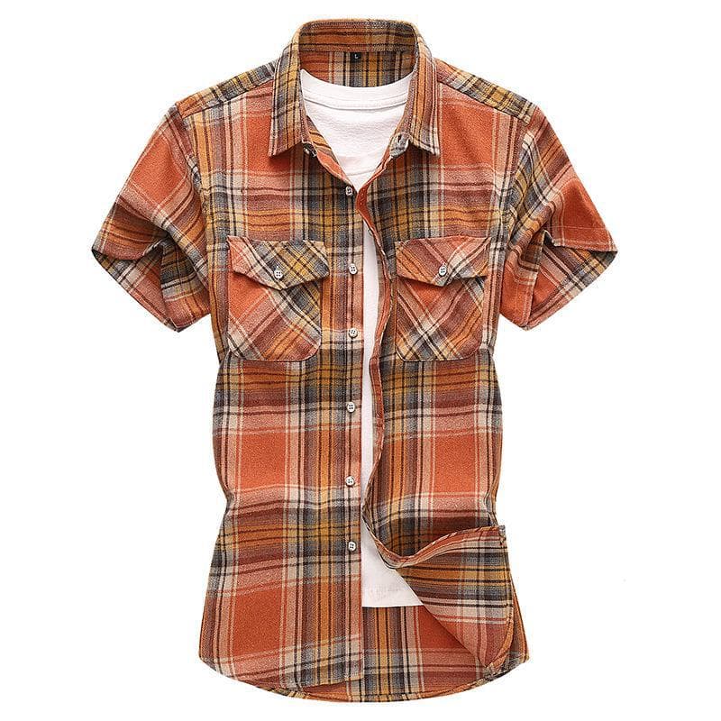 2023 Men's Plaid Casual Short Sleeve Shirt with Double Pockets - Summer Fashion, Large Size L
