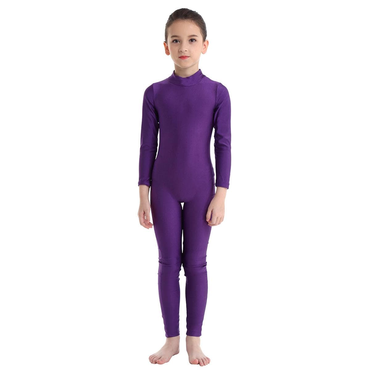 Children Girls Long Sleeve Dance Gymnastic Leotard Unitard Full Length Bodysuit Costume Dance Wear 11-12 Years purple