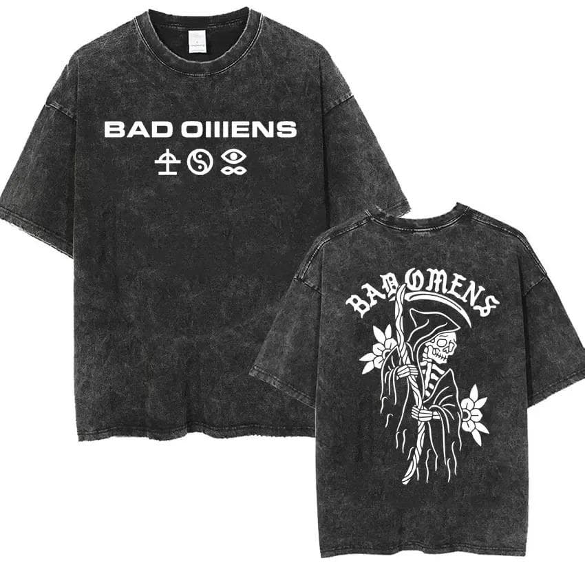 Streetwear Bad Omens Band Music Tour Washed T Shirt Retro 90s Men Women Clothing T-shirt Casual Oversized Tees M