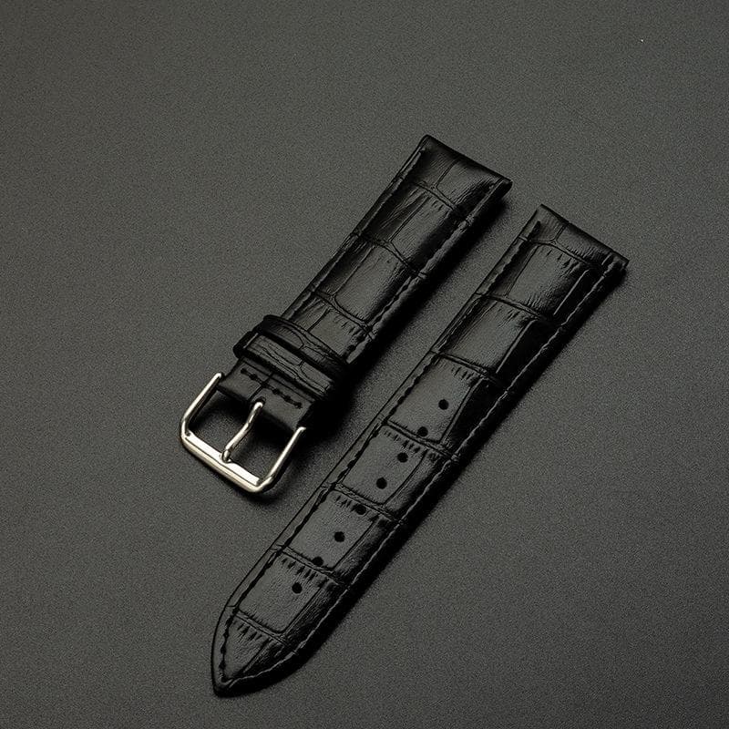 Genuine Leather Watch Strap with Pin Buckle - Cowhide Watch Band for Men and Women 16MM black