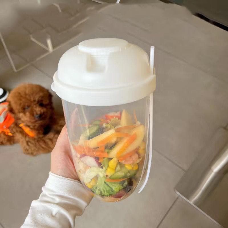 Breakfast Salad Cup Yogurt Milk Cups Portable with Fork Sauce Cups Bottle Food Storage Bento Box Lunch Box white