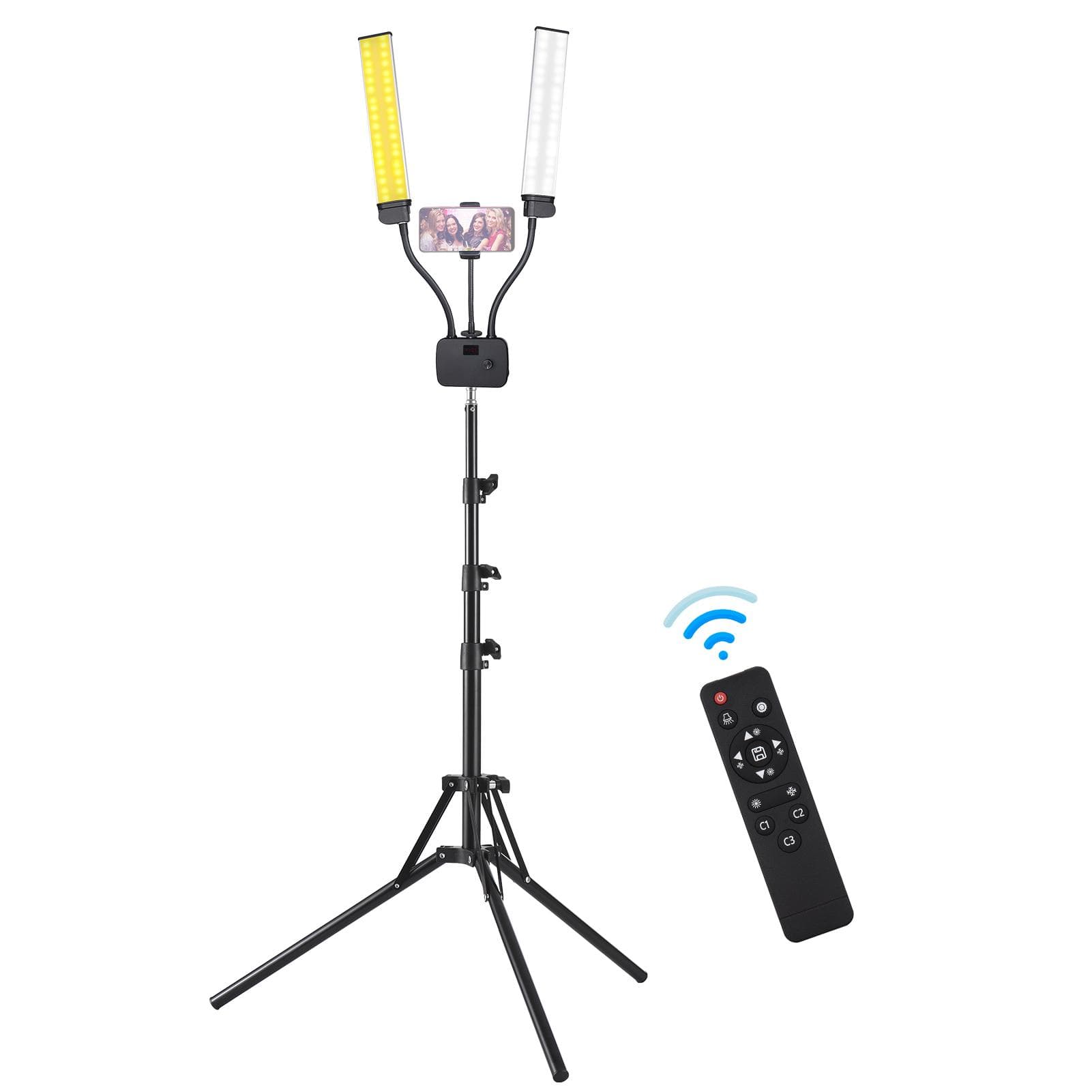 45W Dual-arm Fill Light Tri-color Beauty Light Multi-angle Rotatable Hose Tube Design 224pcs Beads US Plug black