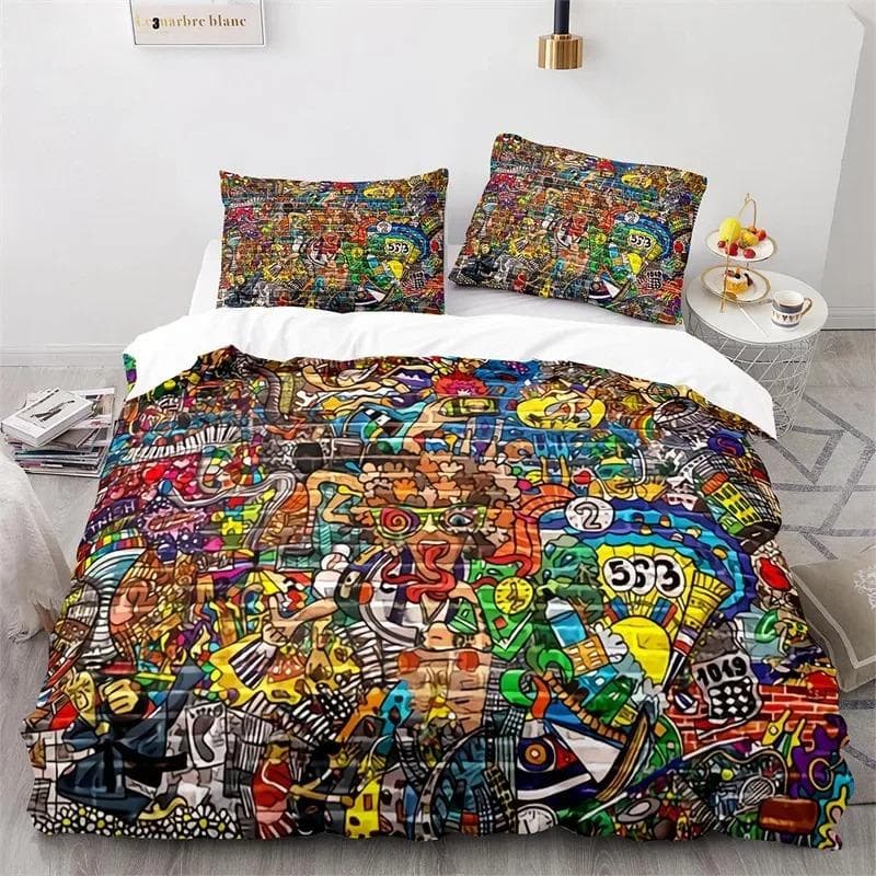 Graffiti King Duvet Cover Set Microfiber Hip Hop Bedding Set Modern Street Art Comforter Cover For Kids Boys Youth Bedroom Decor 70x133cm 2pcs