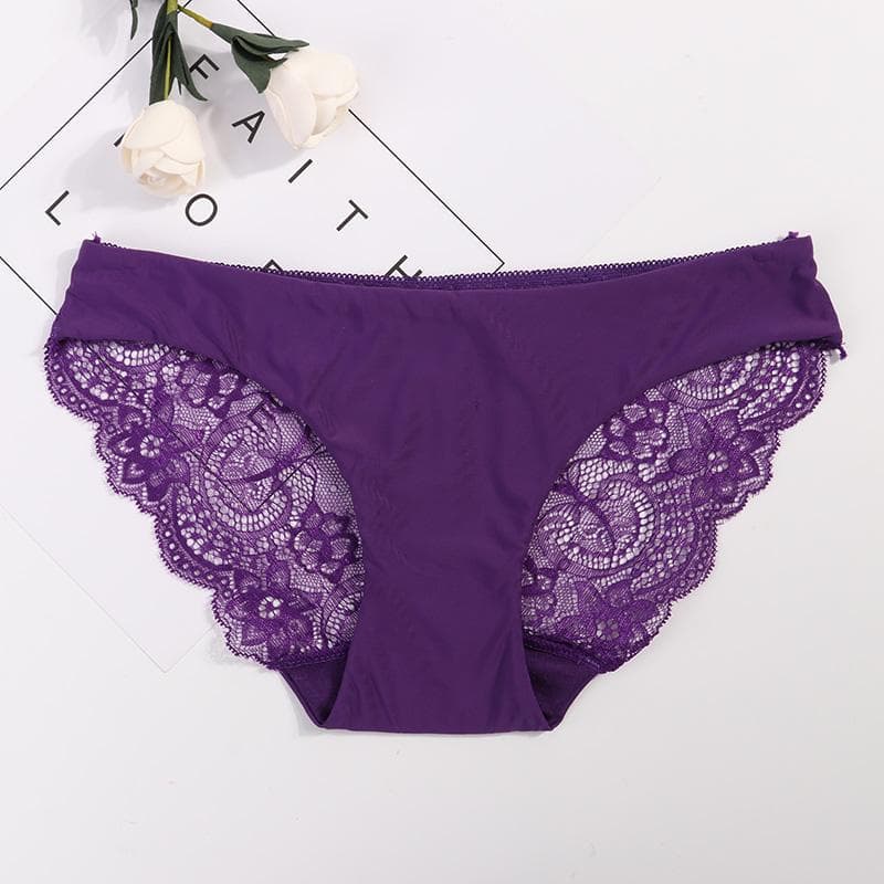 Women's Sexy Lace Panties Seamless Panty Briefs Underwear Breathable Hollow Triangle Underpants S purple