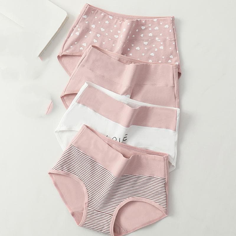 4Pcs Cotton Women Panties Good Luck Red Underwear Breathable Underpants Plus Size Panty High Waist Body Slimming Female Briefs L