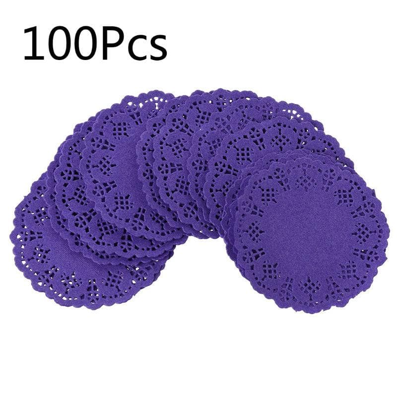 100Pcs Round Lace Paper Mats Coasters Placemats Wedding Events Party Table Gift Doilies Vintage Coasters Placemat purple