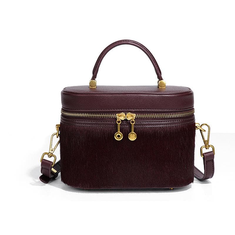 Retro Leather Horsehair Hand-held Cosmetic Box Bag, Fashionable Leopard Print Single-shoulder Bag, Niche and Versatile Crossbody Women's Bag