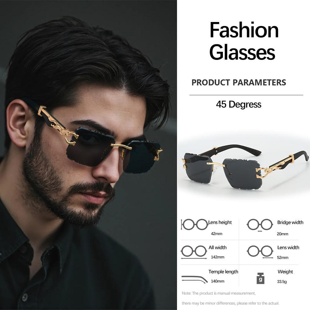 Modern Geometric Cut Angle Sunglasses Carved Frameless Lens Exquisite Metal Decoration for Men Tawny