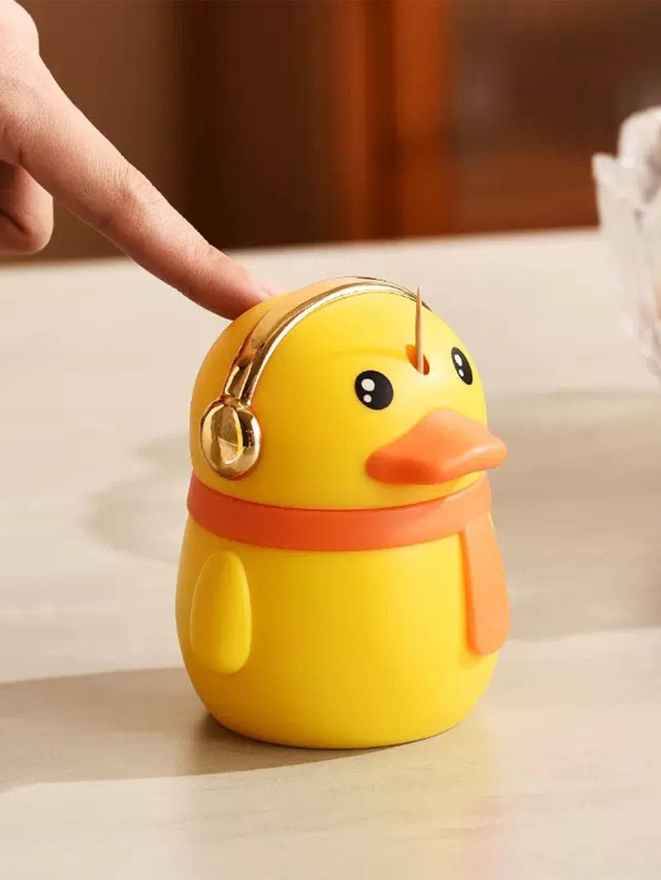 Little Yellow Duck Press Type Toothpick Tube Cartoon Cute Automatic Pop-up Toothpick Storage Box Home Creative Toothpick Bottle yellow