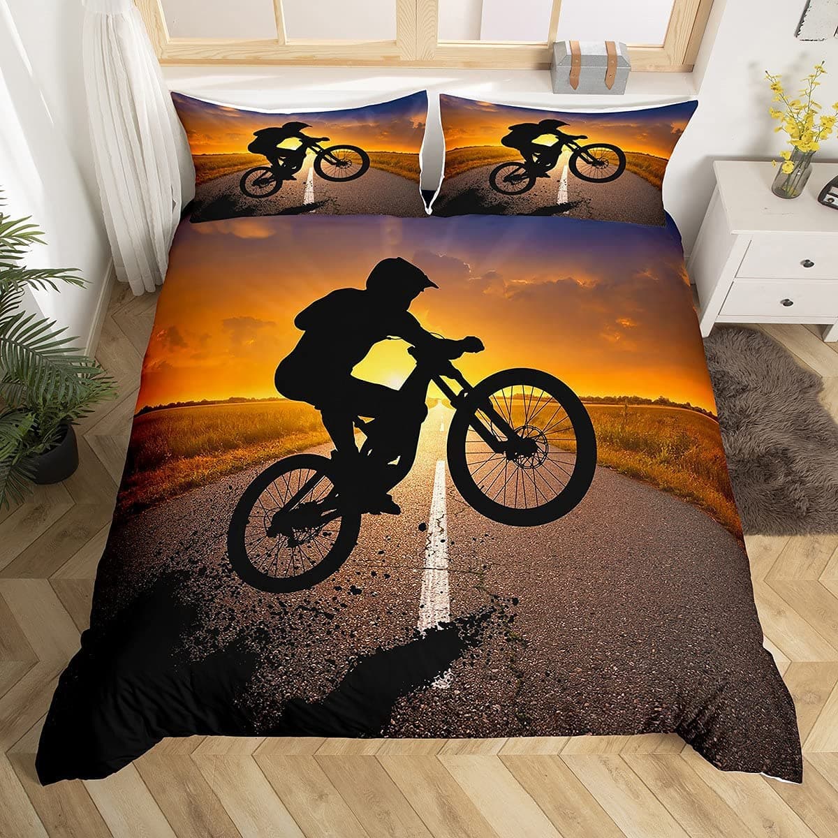 Mountain Bike Duvet Cover Extreme Sports Bedding Set Bicycle Rider Comforter Cover Racing Dirt Bike Quilt Cover Twin Queen Size 140x200cm 3pcs