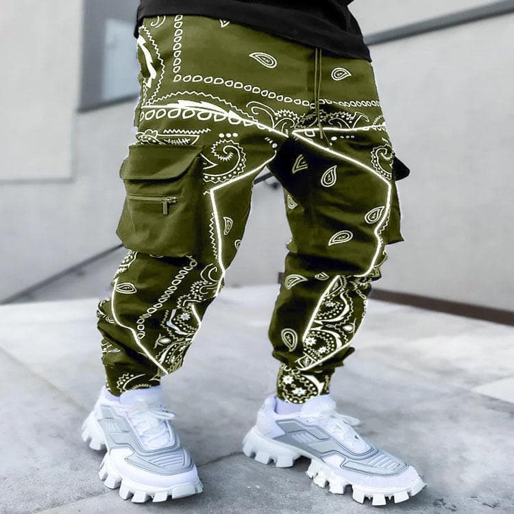 Men Printing Hip Hop Pants Men Cargo Pants Trousers Fashion Streetwear Sweatpants for Men Joggers High Street Loose Trousers 2XL army green
